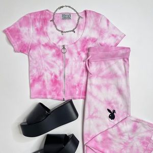 Reclaimed Handmade Playboy Two-Piece Set Pink Y2K 2000s
